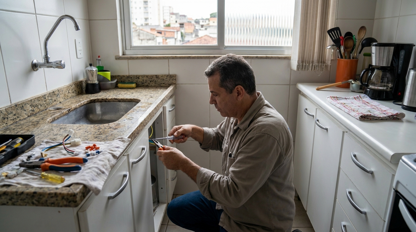 Eletricista instalando torneira eletrica em Brasília‑DF